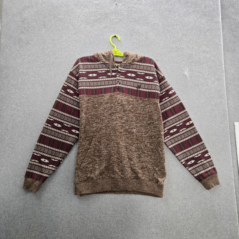 Hooey Men Hoodie L Brown Geometric Nomad Jimmy Fleece Pullover